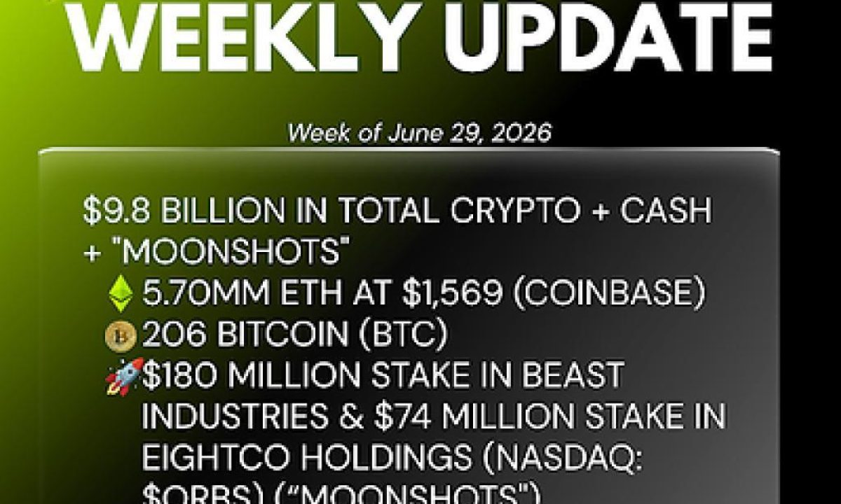 Bitmine Immersion Technologies (BMNR) Announces ETH Holdings Reach 5.70 Million Tokens, And Total Crypto And Total Cash Holdings Of $9.8 Billion