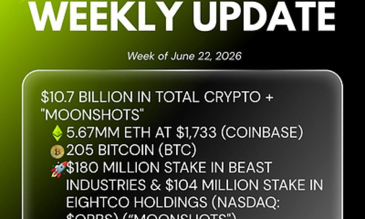 Bitmine Reports 5.67M ETH Holdings, Total Assets Reach $10.7B